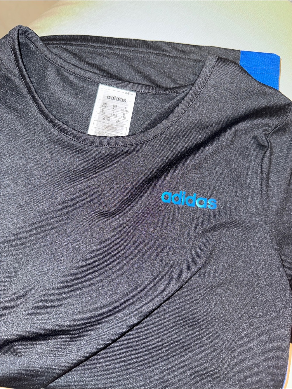adidas Black Short Sleeve Tee with Blue Logo